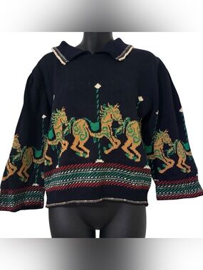 Cullinane RARE Vintage 3/4 Sleeve Sweater with Carousel Horse size L 12